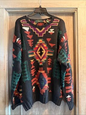 Vintage 90s Embassy Row Hand Knit Southwestern Sweater Men’s Large